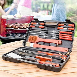 Totalcadeau Mallette 18 Ustensiles Barbecue acier inoxydable et bois BBQ