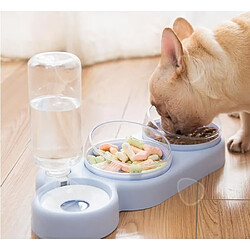 CONFO 3 en 1 Gamelle pour Petit Chat et Chien Distributeur d'Eau Gamelle Double 360° Rotation Blanc