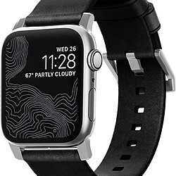 Nomad Bracelet Cuir Horween pour Apple Watch 42-44-45mm Noir / Argent