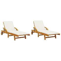 vidaXL Chaises longues lot de 2 avec coussins 200x68x83 cm bois acacia