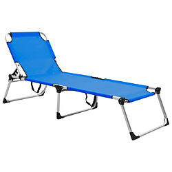 Helloshop26 Transat chaise longue bain de soleil lit de jardin terrasse meuble d'extérieur pliable extra haute pour seniors aluminium bleu 02_0012872