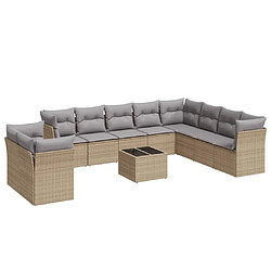 Maison Chic Salon de jardin 11 pcs avec coussins | Ensemble de Table et chaises | Mobilier d'Extérieur beige résine tressée -GKD74449