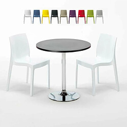 Grand Soleil Table Ronde Noir et 2 Chaises Colorées P