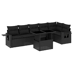 vidaXL Salon de jardin 7 pcs avec coussins noir résine tressée