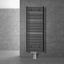 LuxeBath Radiateur de salle de bain Sahara 600x1500 mm Anthracite droit avec raccord central + garniture de raccordement avec thermostat forme traversante