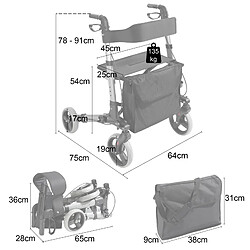 Avis AREBOS Alu Déambulateur Pliable Avec Sac à Provisions 135 kg