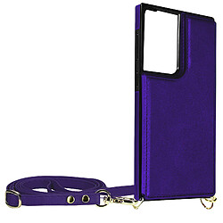 Avizar Coque Cordon Samsung Galaxy S21 Ultra Multifonction avec Lanière violet