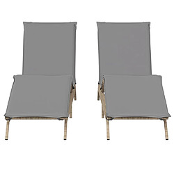 Acheter vidaXL Chaises longues avec coussins lot de 2 beige résine tressée