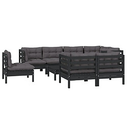 Avis Maison Chic Salon de jardin 9 pcs + coussins - Mobilier/Meubles de jardin - Table et chaises d'extérieur Noir Bois de pin massif -MN22502