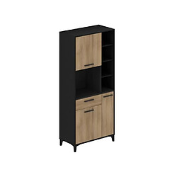 Tbs Buffet haut de cuisine ECO - 3 portes et 1 tiroir - Mélamine chêne et noir - L 80 x P 40 x H 178 cm