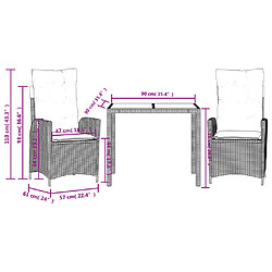 vidaXL Ensemble à manger de jardin avec coussins 3 pcs Noir pas cher