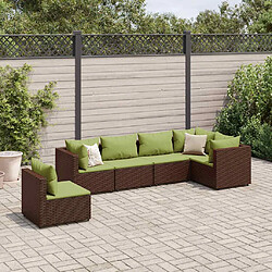 vidaXL Salon de jardin 6 pcs avec coussins Marron Résine tressée