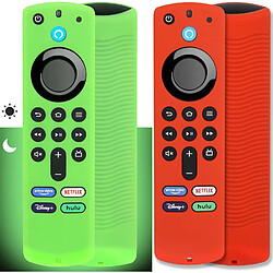 SANAG Lot De 2 Coques Compatibles Avec Telecommande Vocale Fire Tv Stick 4K /4K Max Alexa 3E Generation, Coque En Silicone Antiderapante Avec Cordon(Vert Brillant Et Rouge Non Brillant)