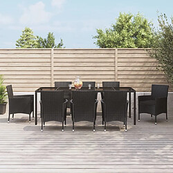 Maison Chic Mobilier à dîner 9 pcs de jardin avec coussins - Ensemble table et chaises d'extérieur - Salon/Mobilier de jardin classique noir résine tressée -MN83447