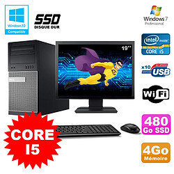 Lot PC Tour Dell 790 Core I5 3.1Ghz 4Go 480Go SSD DVD WIFI Win 7 + Ecran 19" - Occasion