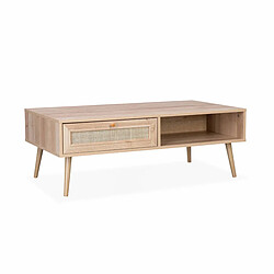 Table basse en cannage bali avec 1 tiroir et 1 niche de rangement 110 x 59 x H 39 cm+Urban Living