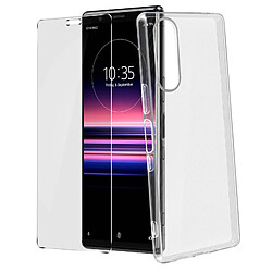 Avizar Coque Sony Xperia 5 Silicone Souple et Film Verre Trempé 9H transparent