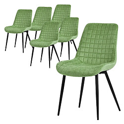 ML-Design Lot de 6 Chaises de Salle à Manger, Sauge, Assise en Velours avec Pieds Métalliques Noirs