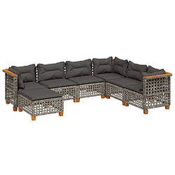 vidaXL Salon de jardin avec coussins 7 pcs gris résine tressée