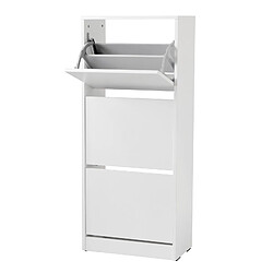 Pegane Armoire à chaussures, meuble à chaussures avec 3 portes abattantes coloris blanc - longueur 51 x profondeur 26 x hauteur 119 cm