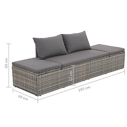 vidaXL Lit de jardin Gris 195x60 cm Résine tressée pas cher