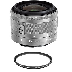 CANON EF-M 15-45mm F3.5-6.3 IS STM Silver (White Box) + HOYA 49mm PRO 1D Protector