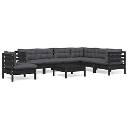 Maison Chic Salon de jardin 8 pcs + coussins - Mobilier/Meubles de jardin - Table et chaises d'extérieur Noir Bois de pin solide -MN87353