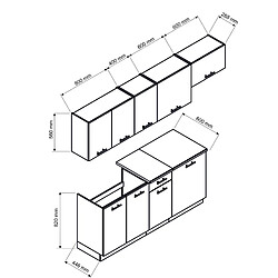 Pegane Cuisine complète LUNA 7 éléments couleur Graphite avec plan de travail inclus - Longueur 180/240 cm