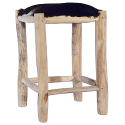 vidaXL Tabouret de bar Cuir de chèvre véritable et bois de teck massif 