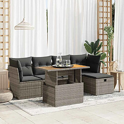 vidaXL Salon de jardin avec coussins 6 pcs gris résine tressée acacia