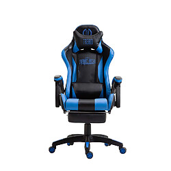 Decoshop26 Fauteuil de bureau repose-pieds télescopique design sportif gamer en PVC noir / bleu et plastique 10_0002507