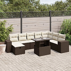 vidaXL Salon de jardin avec coussins 9 pcs marron résine tressée