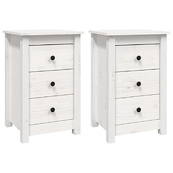 Maison Chic Lot de 2 Tables de chevet,Table de nuit,Table d'appoint pour salon Blanc 40x35x61,5 cm Bois de pin massif -MN30485