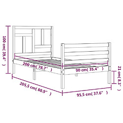 vidaXL Cadre de lit sans matelas blanc 90x200 cm bois massif pas cher