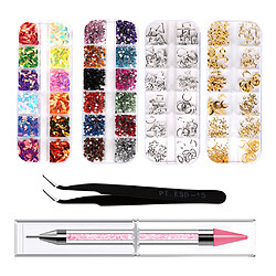 6pcs Ongles Colorés Conseils Strass Breloques Bijoux Pince à épiler Dotting Tools Kit