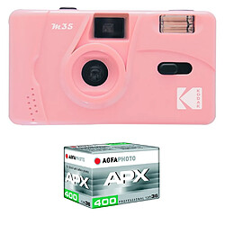 KODAK Pack M35 Argentique + Pellicule APX 400, 36 poses - Appareil Photo Kodak Rechargeable 35mm Pink, Objectif Grand Angle Fixe - Candy Pink