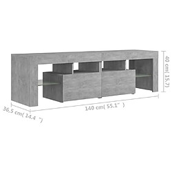 vidaXL Meuble TV avec lumières LED Gris béton 140x36,5x40 cm pas cher