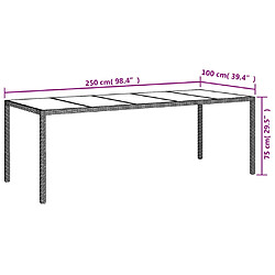 vidaXL Table de jardin Beige 250x100x75 cm Verre trempé et poly rotin pas cher