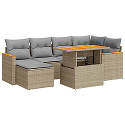 vidaXL Salon de jardin avec coussins 7 pcs beige résine tressée acacia