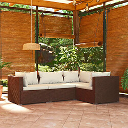 Maison Chic Salon de jardin 4 pcs + coussins - Mobilier/Meubles de jardin - Table et chaises d'extérieur Résine tressée Marron -MN14999