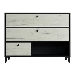 Pegane Commode en mélamine avec 3 tiroirs coloris noir et blanc - longueur 110 x largeur 40 x hauteur 84 cm pas cher