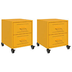 vidaXL Tables de chevet 2 pcs jaune moutarde 36x39x43,5 cm acier