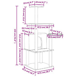 Helloshop26 Arbre à chat meuble tour grimper jouet grattage grattoir escalade plateforme avec griffoirs en sisal clair 132 cm gris 02_0022561 pas cher