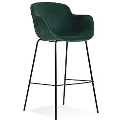 Alterego Tabouret de bar avec accoudoirs 'LARISSA' en velours vert