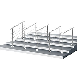 Bcelec Bc-elec - AHM1403 Main courante d'escalier 140cm, balcon, balustrade, garde-corps en inox avec 3 barres transversales, install. à plat ou inclinée pas cher