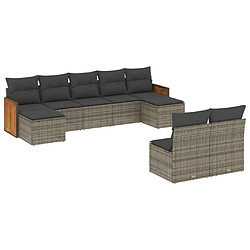 Maison Chic Salon de jardin 9 pcs avec coussins | Ensemble de Table et chaises | Mobilier d'Extérieur gris résine tressée -GKD81797