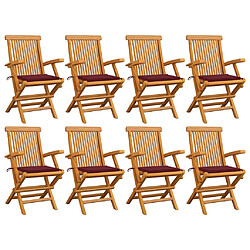 vidaXL Chaises de jardin avec coussins bordeaux lot de 8 Teck massif