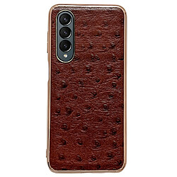 Coque en TPU + cuir véritable électroplaqué, texture autruche pour votre Samsung Galaxy Z Fold4 5G - café