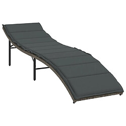 Maison Chic Chaise longue avec coussin | Bain de soleil Relax | Transat gris 55x199x50 cm résine tressée -GKD81599