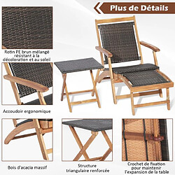 Helloshop26 Chaise longue en rotin avec repose-pied rétractable table d'appoint pliable et accoudoirs pour jardin 20_0008167